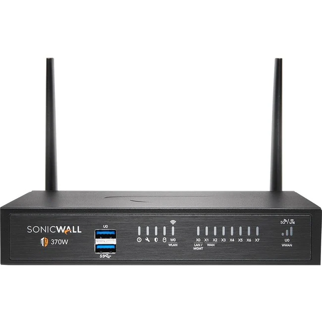 SonicWall TZ370W Network Security/Firewall Appliance - 8 Port - 10/100/1000Base-T - Gigabit Ethernet - Wireless LAN IEEE 802.11ac - DES, 3DES, MD5, SHA-1, AES (128-bit), AES (192-bit), AES (256-bit), WPA, WPA2, WEP, TKIP - 8 x RJ-45 - 2 Year Secure Upgrad