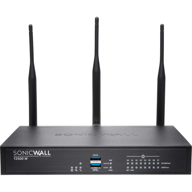 SonicWall TZ500 Network Security/Firewall Appliance - 8 Port - 10/100/1000Base-T - Gigabit Ethernet - Wireless LAN IEEE 802.11ac - DES, 3DES, MD5, SHA-1, AES (128-bit), AES (192-bit), AES (256-bit) - 8 x RJ-45 - Desktop - TAA Compliant