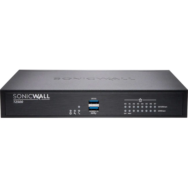 SonicWall TZ500 Network Security/Firewall Appliance - Intrusion Prevention - 8 Port - 1000Base-T - Gigabit Ethernet - 179.20 MB/s Firewall Throughput - AES (192-bit), DES, MD5, AES (256-bit), 3DES, AES (128-bit), SHA-1 - 8 x RJ-45 - 1 Year Total Secure -