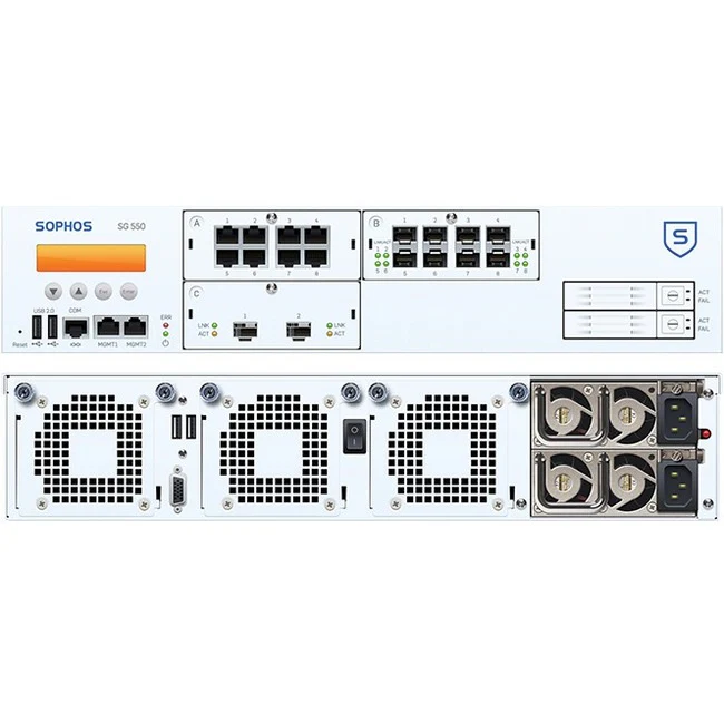 Sophos SG 550 Network Security/Firewall Appliance - 8 Port - 1000Base-T, 10GBase-X - 10 Gigabit Ethernet - 8 x RJ-45 - 10 Total Expansion Slots - 2U - Rack-mountable, Rail-mountable