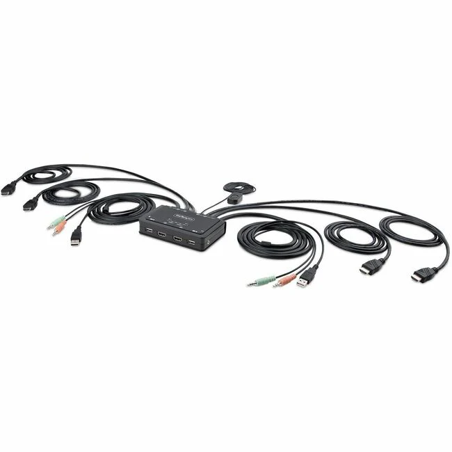 StarTech.com 2-Port Dual-Monitor HDMI Cable KVM Switch, 4K 60Hz, Compact KVM with 5ft/1.5m Integrated Host Cables, Bus Powered - 2-Port Dual-Monitor Cable KVM Switch enables switching of a mouse, keyboard, and dual-4K 60Hz displays between 2x USB-A/HDMI-e