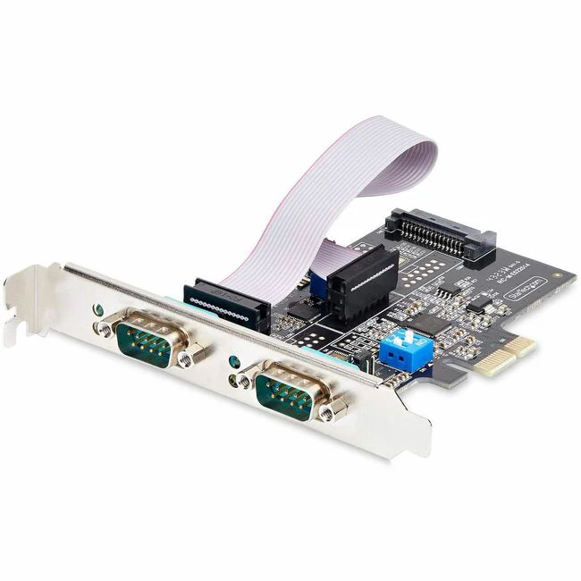 StarTech.com 2-Port Serial PCIe Card, Dual-Port RS232/RS422/RS485 Card, 16C1050 UART, ESD Protection, Windows/Linux, TAA-Compliant - 2-Port PCIe Serial Card features on-board DIP switches allowing each DB9 port to operate in RS-232/RS-422/RS-485 independe
