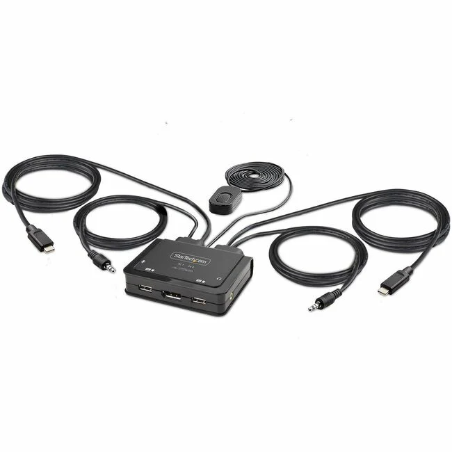 StarTech.com 2-Port USB-C Cable KVM Switch, 4K 60Hz DisplayPort Output, Compact KVM with 4ft/1.2m Integrated Host Cables, Bus Powered - 2-Port USB-C Cable KVM Switch enables switching of a mouse, keyboard, and a 4K 60Hz DisplayPort display between 2x USB