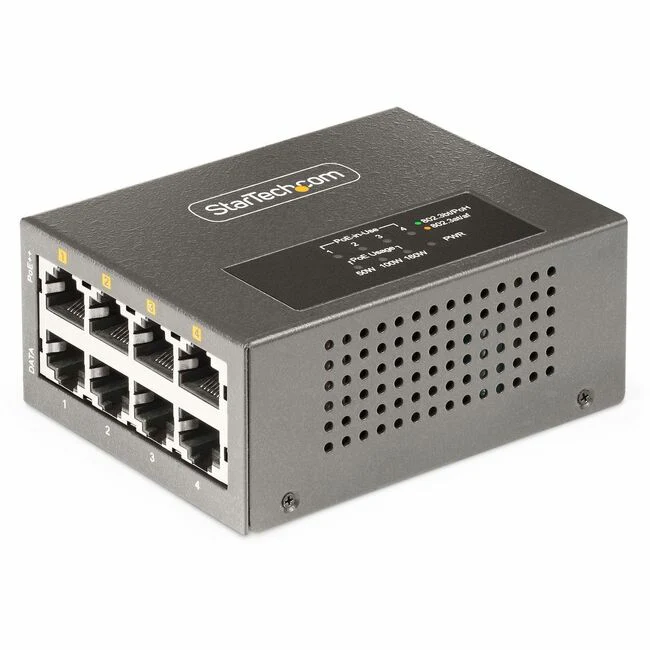 StarTech.com 4-Port Multi-Gigabit PoE++ Injector, 5/2.5/1G Ethernet (NBASE-T), PoE/PoE+/PoE++ (802.3af/802.3at/802.3bt), 160W Power Budget - 4-Port Multi-Gigabit PoE injector supports Ethernet 5/2.5/1Gbps and 100/10Mbps (NBASE-T) - PoE/PoE+/PoE++ up to 95