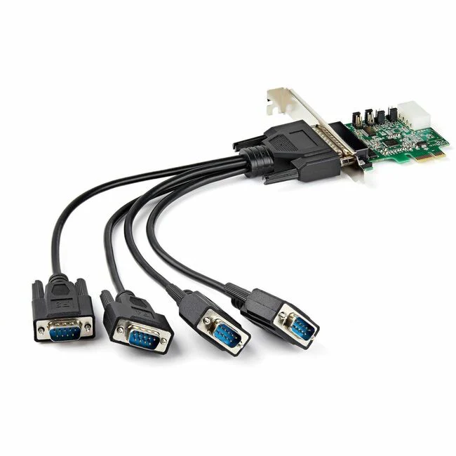 StarTech.com 4-port PCI Express RS232 Serial Adapter Card - PCIe to Serial DB9 RS-232 Controller Card - 16950 UART - Windows/Linux - 4 port PCI Express RS232 serial controller card w/16950 UART/ASIX AX99100 - Bi-directional speeds 921.6Kbps/port | 256 byt