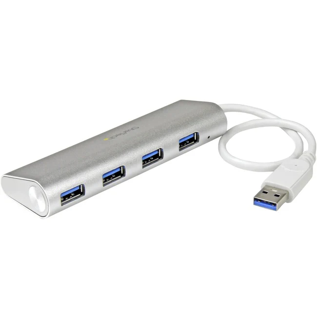 StarTech.com 4 Port Portable USB 3.0 Hub with Built-in Cable - 5Gbps - Aluminum and Compact USB Hub - Add four USB 3.0 (5Gbps) ports to your MacBook using this silver Apple style hub - 4 Port Portable USB 3.0 Hub with Built-in Cable - Aluminum and compact