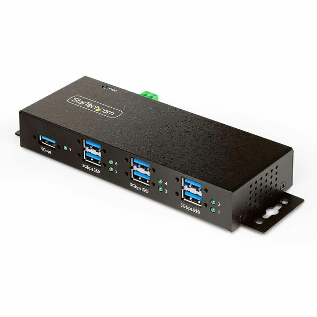 StarTech.com 7-Port Managed USB Hub, Heavy Duty Metal Industrial Housing, ESD & Surge Protection, Wall/Desk/Din-Rail Mountable, USB 5Gbps - 7-Port USB 3.2 Gen 1 5Gbps Managed Industrial USB Hub - Software works to enable/disable individual or all ports an