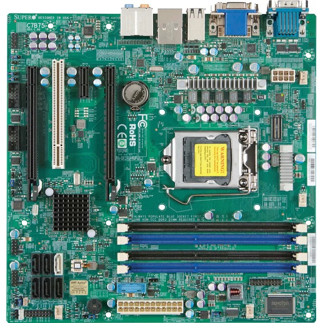 Supermicro C7B75 Desktop Motherboard - Intel B75 Express Chipset - Socket H2 LGA-1155 - Micro ATX - 32 GB DDR3 SDRAM Maximum RAM - DIMM, UDIMM - 4 x Memory Slots - Gigabit Ethernet - 6 x SATA Interfaces
