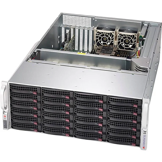 Supermicro SuperServer SSG-640P-E1CR24L Barebone System - 4U Rack-mountable - Socket LGA-4189 - 2 x Processor Support - Intel C621A Chip - 4 TB DDR4 SDRAM DDR4-3200/PC4-25600 Maximum RAM Support - 16 Total Memory Slots - 12Gb/s SAS RAID Supported, Serial
