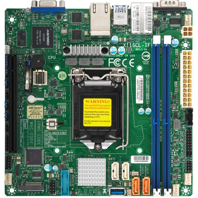 Supermicro X11SCL-IF Server Motherboard - Intel C242 Chipset - Socket H4 LGA-1151 - Mini ITX - 64 GB DDR4 SDRAM Maximum RAM - DIMM, UDIMM - 2 x Memory Slots - Gigabit Ethernet - 4 x SATA Interfaces