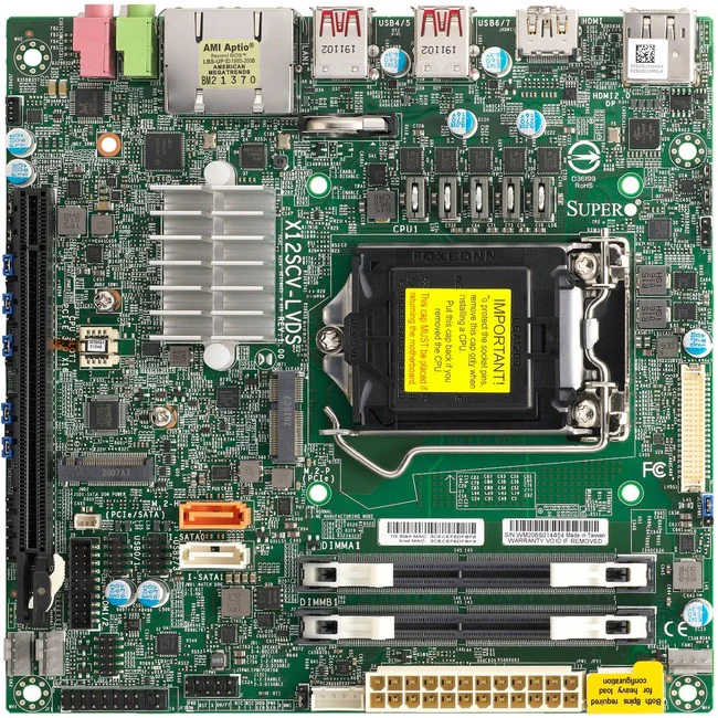 Supermicro X12SCV-LVDS Desktop Motherboard - Intel W480E Chipset - Socket LGA-1200 - Mini ITX - 64 GB DDR4 SDRAM Maximum RAM - DIMM, UDIMM - 2 x Memory Slots - Gigabit Ethernet - HDMI - DisplayPort - 2 x SATA Interfaces