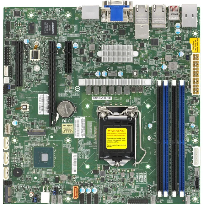 Supermicro X12SCZ-TLN4F Desktop Motherboard - Intel W480E Chipset - Socket LGA-1200 - Micro ATX - 128 GB DDR4 SDRAM Maximum RAM - DIMM, UDIMM - 4 x Memory Slots - Gigabit Ethernet - DisplayPort - 4 x SATA Interfaces