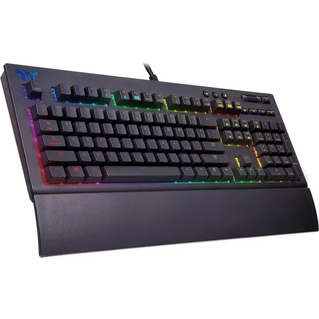 Thermaltake Premium X1 RGB Cherry MX Blue Keyboard - Cable Connectivity - USB Interface Volume Control, Mute, Multimedia, Adjustable Brightness, Game Mode, Windows Lock Key Hot Key(s) - German - QWERTY Layout - Computer - Windows, PC - Mechanical Keyswitc