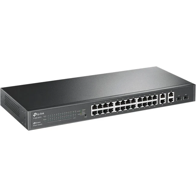 TP-Link JetStream 24-Port 10/100Mbps + 4-Port Gigabit Smart Switch - 28 Ports - Manageable - 2 Layer Supported - Modular - 2 SFP Slots - Twisted Pair, Optical Fiber - 1U High - Rack-mountable, Desktop