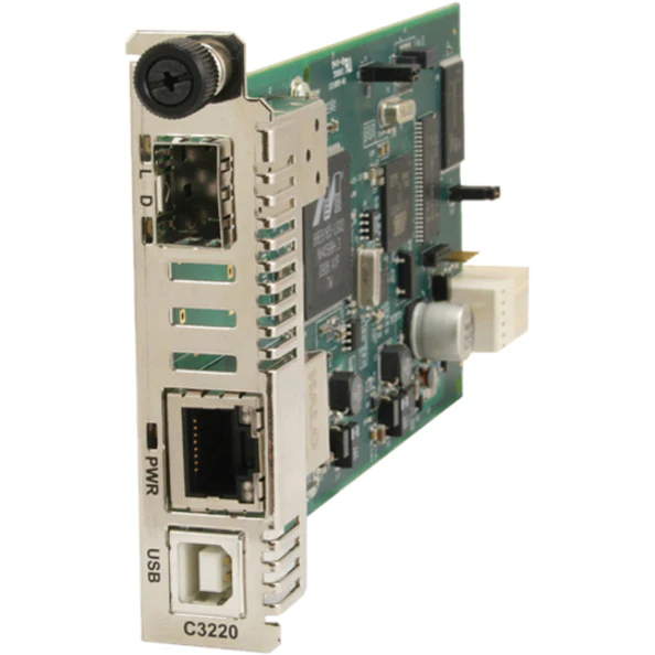 Transition Networks C3220-1040 Media Converter - 1 x Network (RJ-45) - USB - 10/100/1000Base-T - 1 x Expansion Slots - 1 x SFP Slots - Internal