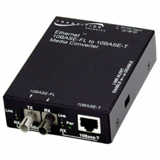 Transition Networks E-TBT-FRL-05(SC) 10BASE-T to 10BASE-FL Ethernet Media Converter - 1 x RJ-45 , 1 x SC - 10Base-T, 10Base-FL - Wall-mountable