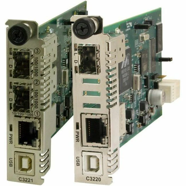 Transition Networks ION C3220-1040 Transceiver/Media Converter - 1 x Network (RJ-45) - USB - Gigabit Ethernet - 10/100/1000Base-T, 100/1000Base-X - 1000 Mbit/s - 328.08 ft - 1 x Expansion Slots - SFP - 1 x SFP Slots - DC - TAA Compliant