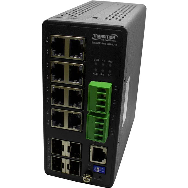 Transition Networks Managed Hardened Gigabit Ethernet Switch - 8 Ports - Manageable - 4 Layer Supported - Modular - 4 SFP Slots - Twisted Pair, Optical Fiber - Wall Mountable - 5 Year Limited Warranty