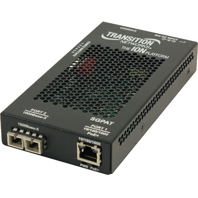 Transition Networks SGPAT1013-105 Transceiver/Media Converter - Network (RJ-45) - 1x PoE+ (RJ-45) Ports - 1 x SC Ports - Multi-mode - Gigabit Ethernet - 1000Base-SX/LX, 10/100/1000Base-T, 1000Base-X - AC Adapter - Wall Mountable, Rail-mountable, Standalon