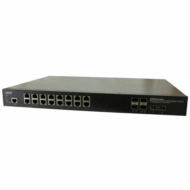Transition Networks SISPM1040-3166-L Ethernet Switch - 16 Ports - Manageable - 10 Gigabit Ethernet - 10/100/1000Base-TX, 100/1000Base-FX, 10GBase-X - 4 Layer Supported - Modular - 4 SFP Slots - 15 W Power Consumption - 250 W PoE Budget - Optical Fiber, Tw
