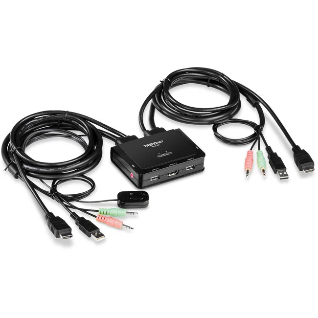 TRENDnet 2-Port 4K HDMI KVM Switch w/ Audio, TK-216i, 4K UHD (3840 x 2160@60Hz, 3.5mm speaker/microphone, USB Switch 2 Computers, USB 2.0, HDMI 2.0, HDMI 5.1 Audio Support, Monitor USB Sharing Switch - 2-Port 4K HDMI KVM Switch