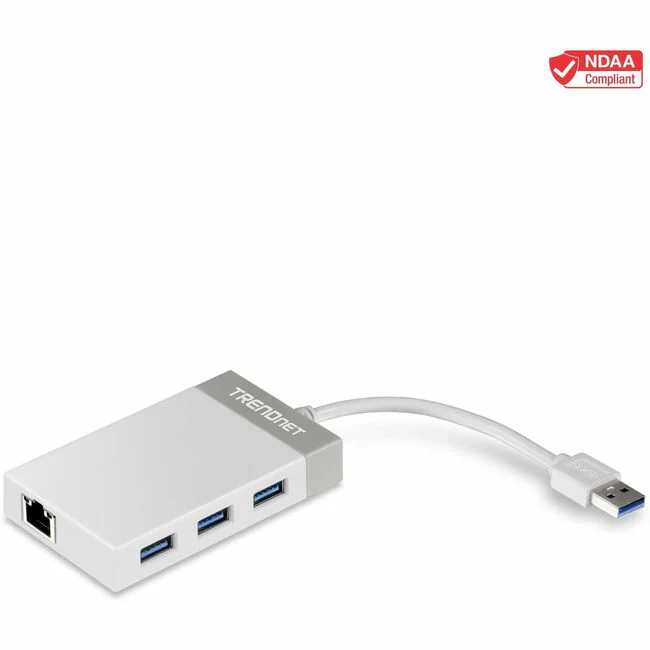 TRENDnet 3-Port USB 3.0 Hub with 10/100/1000 Mbps Gigabit Ethernet Adapter (3 USB 3.0 Ports; a RJ45 Gigabit Ethernet Port); Support XP; Vista; Windows 7; 8; 8.1; 10; Mac OS 10.6-10.9; Nintendo Switch; TU3-ETGH3 - USB 3.0 to Gigabit Ethernet Adapter + USB