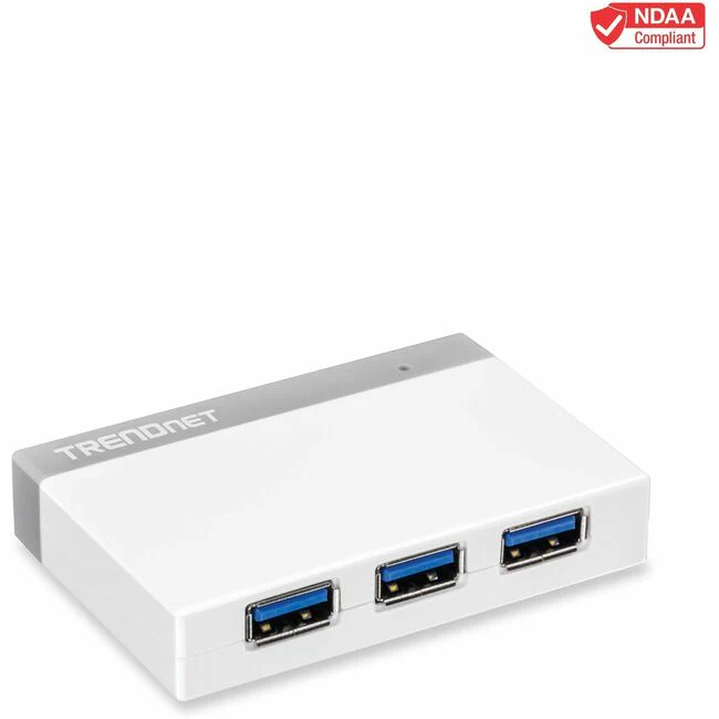 TRENDnet 4-Port USB 3.0 Ultra-Mini Hub, 1M (3ft. USB 3.0 cable), Up to 5Gbps, Power Adapter Included, Plug &Play, Backwards Compatibility with USB 2.0/USB 1.1, TU3-H4 - 4-Port USB 3.0 Hub