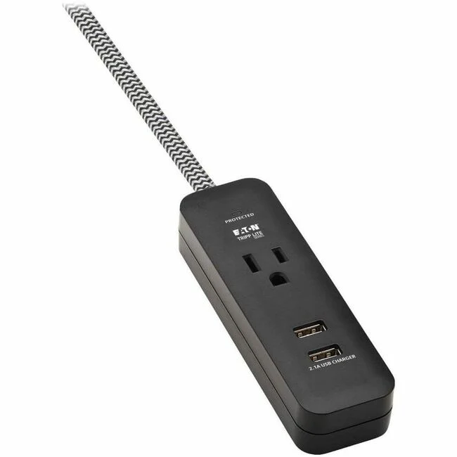 Tripp Lite by Eaton 1-Outlet Surge Protector with 2 USB Ports (2.1A Shared) - 4 ft. Cord 5-15P Plug 450 Joules Black - 1 x NEMA 5-15R, 2 x USB - 1800 VA - 450 J - 120 V AC Input