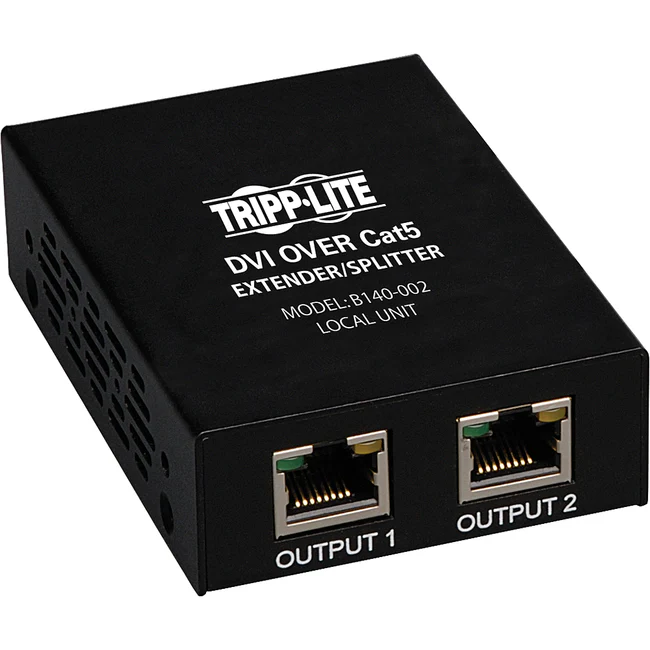 Tripp Lite by Eaton 2-Port DVI over Cat5/6 Splitter/Extender Box-Style Transmitter for Video DVI-D Single Link 200 ft. (60 m) TAA - 1 Input Device - 2 Output Device - 200 ft Range - 2 x Network (RJ-45) - 1 x DVI In - Full HD - 1920 x 1080 - Twisted Pair -
