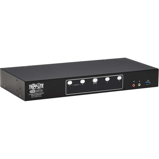 Tripp Lite by Eaton 4-Port DisplayPort Dual-Display KVM Switch - 4K 60 Hz USB 3.2 Gen 1 HDCP 2.2 USB Sharing - 4 Computer(s) - 1 Local User(s) - 4096 x 2160 - 50 Hz, 60 Hz - 1 x Network (RJ-45) - 8 x USB - Desktop, Rack-mountable - 10 x DisplayPort