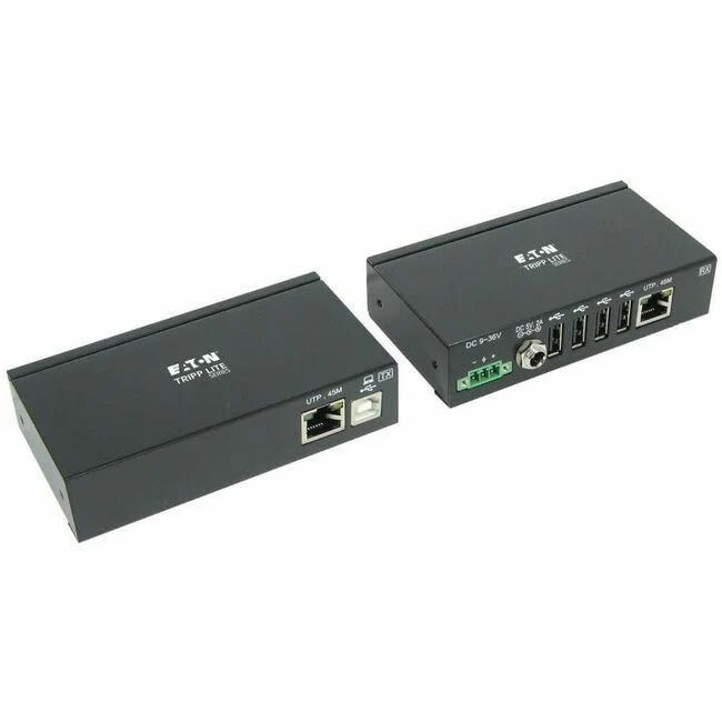 Tripp Lite by Eaton 4-Port Industrial USB over Cat6 Extender ESD Protection PoC - USB 2.0 Mountable 150 ft. (45.72 m) TAA - 1 Input Device - 4 Output Device - 150 ft Range - 2 x Network (RJ-45) - 5 x USB - Twisted Pair - Category 6 - Rack-mountable - TAA
