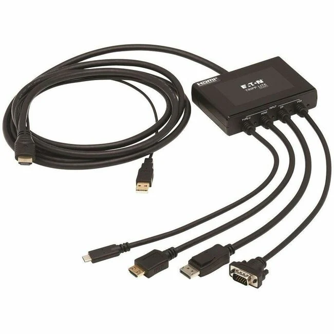 Tripp Lite by Eaton 4-Port Presentation Adapter 4K 60 Hz (4:4:4) HDMI DP USB-C and 1080p VGA to HDMI Built-In Cables - 4 Output Device - 1 - 3 x USB - 1 x HDMI In - 1 x VGA In - DisplayPort - 4K UHD - 4096 x 2160 - Rack-mountable - TAA Compliant