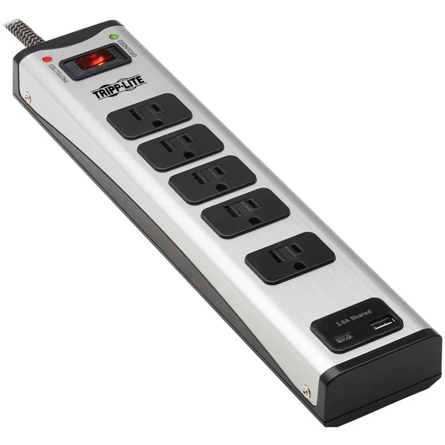 Tripp Lite by Eaton 5-Outlet Surge Protector with 1 USB-A and 1 USB-C (3.9A Shared) - 6 ft. Cord 2100 Joules Metal Housing - 5 x NEMA 5-15R, 2 x USB - 1800 VA - 2100 J - 120 V AC Input