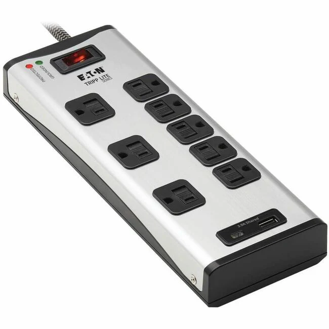 Tripp Lite by Eaton 8-Outlet Surge Protector with 1 USB-A and 1 USB-C (3.9A Shared) - 8 ft. Cord 2100 Joules Metal Housing - 8 x NEMA 5-15R, 2 x USB - 1800 VA - 2100 J - 120 V AC Input
