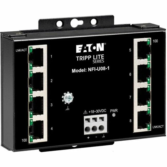 Tripp Lite by Eaton 8-Port Unmanaged Fast Industrial Ethernet Switch 10/100 Mbps Ruggedized -40° to 75°C DIN/Wall Mount - TAA Compliant - 8 Ports - Fast Ethernet - 10/100Base-T - TAA Compliant - 2 Layer Supported - 4 W Power Consumption - Twiste