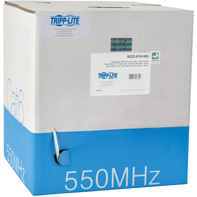 Tripp Lite by Eaton Cat6 Gigabit Bulk Solid-Core PVC Cable, White, 1000 ft