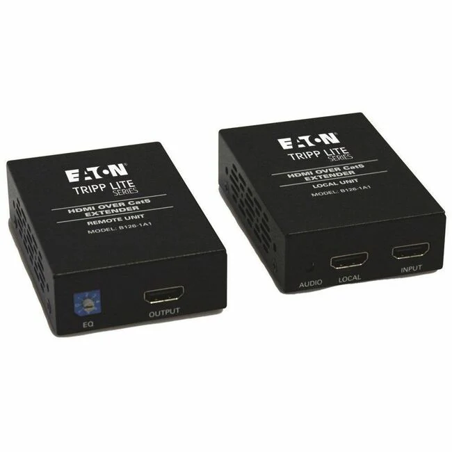 Tripp Lite by Eaton HDMI over Cat5/6 Extender Kit Box-Style Transmitter/Receiver for Video/Audio Up to 150 ft. (45 m) TAA - 2 Input Device - 2 Output Device - 150 ft Range - 2 x Network (RJ-45) - 1 x HDMI In - 2 x HDMI Out - Twisted Pair - Category 6 - Ra