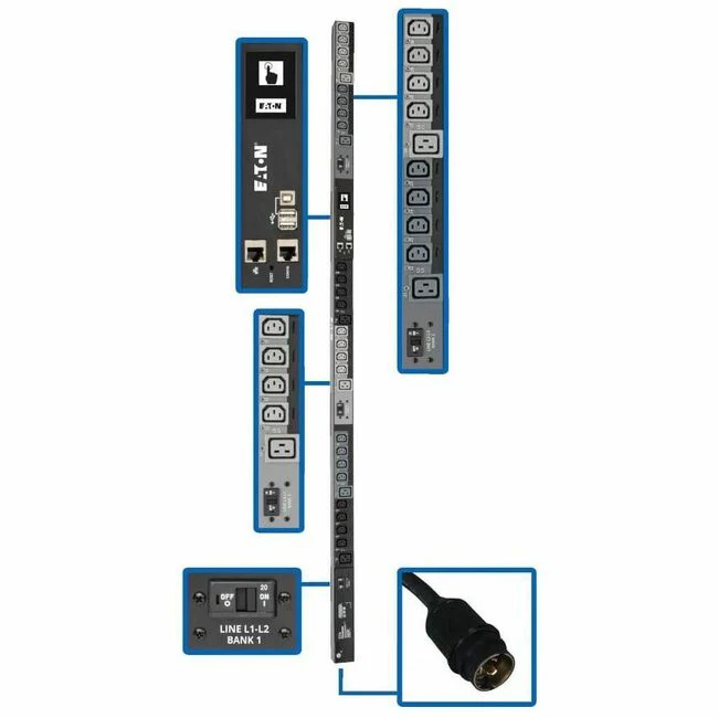 Tripp Lite by Eaton PDU 10kW 200-240V 3PH Switched PDU - LX Interface Gigabit 30 Outlets L21-30P Input LCD 1.8 m Cord 0U 1.8 m Height TAA - Switched - NEMA L21-30P - 6 x IEC 60320 C19, 24 x IEC 60320 C13 - 230 V AC - 0U - Vertical - Rack Mount - Rack-moun