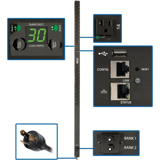 Tripp Lite by Eaton PDU 2.9kW Single-Phase Switched PDU LX Platform Outlet Monitoring 120V Outlets (24 NEMA 5-15/20R) L5-30P Plug 0U TAA - Switched - NEMA L5-30P - 24 x NEMA 5-15/20R - 120 V AC - 0U - Vertical - Rack Mount - Rack-mountable - TAA Compliant