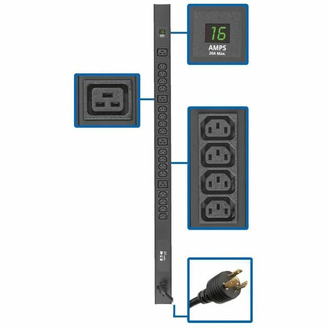 Tripp Lite by Eaton PDU 3.7kW 208/230V Single-Phase Local Metered PDU - 16 C13 & 4 C19 Outlets C20/L6-20P Input 10-ft. (3.05 m) Cord 40 in. 0U Rack - Metered - NEMA L6-20P, IEC 60320 C20 - 16 x IEC 60320 C13, 4 x IEC 60320 C19 - 230 V AC - 0U - Vertical/T