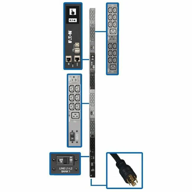 Tripp Lite by Eaton PDU 8.6kW 208/120V 3PH Monitored PDU - LX Interface Gigabit 45 Outlets L21-30P Input LCD 1.8 m Cord 0U 1.8 m Height TAA - Monitored - NEMA L21-30P - 6 x IEC 60320 C19, 36 x IEC 60320 C13, 3 x NEMA 5-15/20R - 230 V AC - Network (RJ-45)