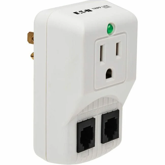 Tripp Lite by Eaton Protect It! 1-Outlet Portable Surge Protector Direct Plug-In 750 Joules Tel/Modem Protection - 1 x NEMA 5-15R - 1800 VA - 750 J - 120 V AC Input - 120 V AC Output