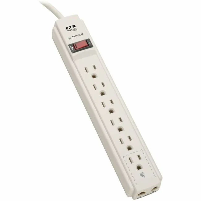 Tripp Lite by Eaton Protect It! 6-Outlet Surge Protector 4 ft. (1.22 m) Cord 790 Joules Tel/Fax/Modem Protection - 6 x NEMA 5-15R - 1800 VA - 790 J - 120 V AC Input - 120 V AC Output - Fax/Modem/Phone