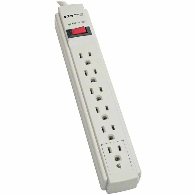 Tripp Lite by Eaton Protect It! 6-Outlet Surge Protector 8 ft. (2.43 m) Cord 990 Joules Low-Profile Right-Angle 5-15P plug - 6 x NEMA 5-15R - 1875 VA - 990 J - 120 V AC, 125 V AC Input