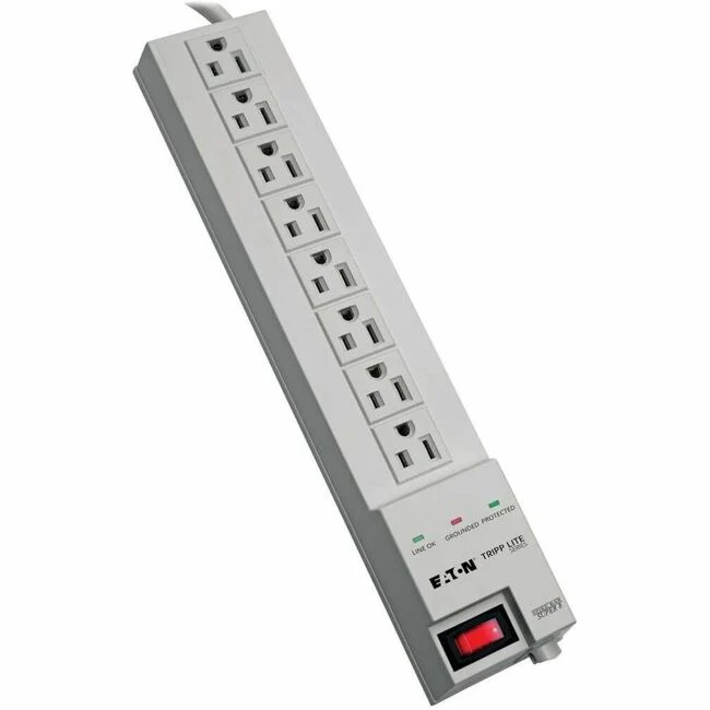 Tripp Lite by Eaton Protect It! 8-Outlet Home Computer Surge Protector, 8 ft. (2.43 m) Cord, 1080 Joules, Space-Saving Plug - 8 x NEMA 5-15R - 1800 VA - 1200 J - 120 V AC Input - 120 V AC Output
