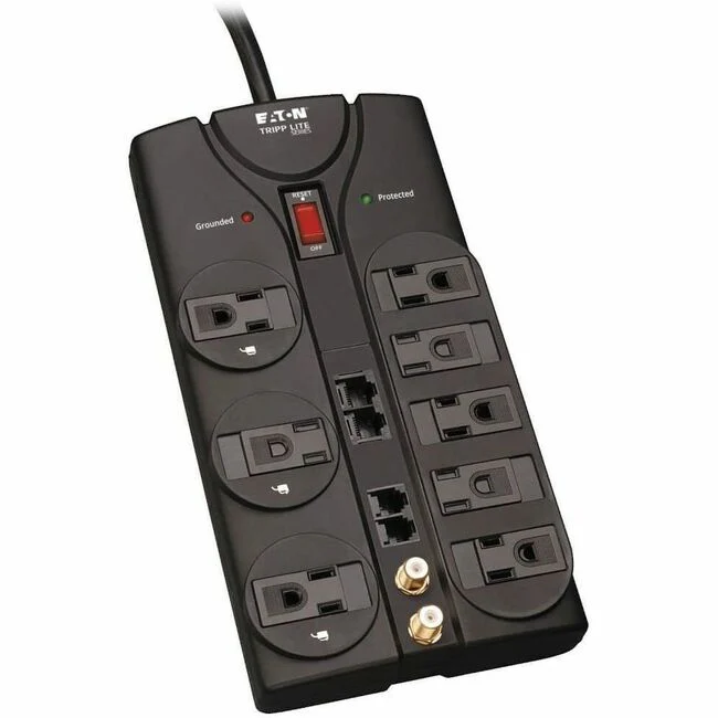 Tripp Lite by Eaton Protect It! 8-Outlet Surge Protector 10 ft. Cord 3240 Joules Modem/Coax/Ethernet Protection RJ45 - 8 x NEMA 5-15R - 1800 VA - 3240 J - 120 V AC Input - 120 V AC Output - Fax/Modem/Phone, Network, Cable TV/Satellite
