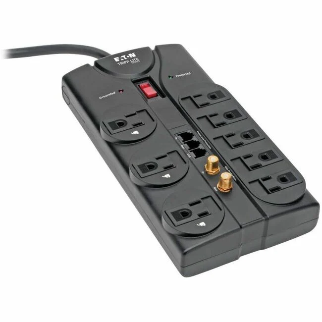 Tripp Lite by Eaton Protect It! 8-Outlet Surge Protector 8 ft. (2.43 m) Cord 2160 Joules Tel/Fax/Modem/Coax Protection RJ11 - Receptacles: 8 x NEMA 5-15R - 2160J