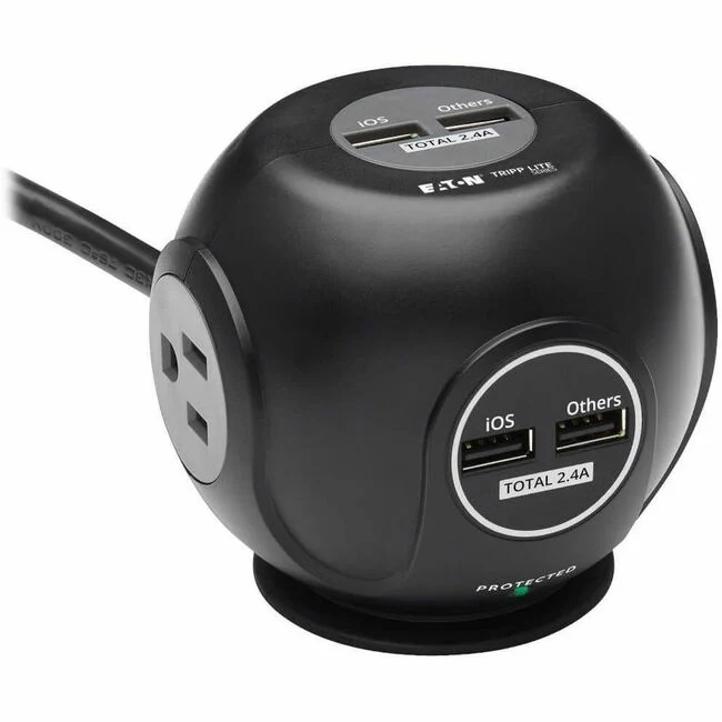 Tripp Lite by Eaton Safe-IT 3-Outlet Spherical Surge Protector 5-15R Outlets 4 USB Charging Ports 8 ft. (2.4 m) Cord Antimicrobial Protection - 3 x NEMA 5-15R, 4 x USB - 1800 VA - 540 J - 120 V AC Input