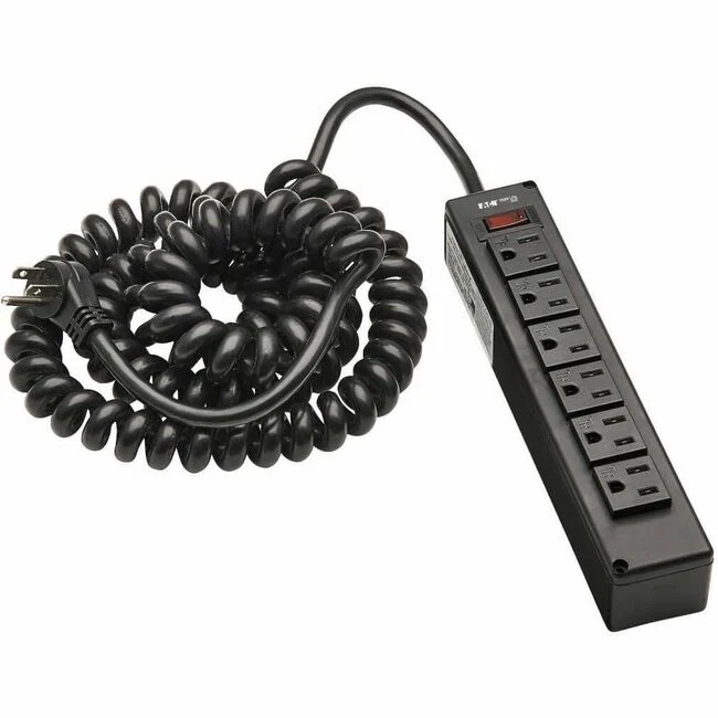 Tripp Lite by Eaton Safe-IT 6-Outlet Surge Protector - 10 ft. Spiral Cord, 5-15P Plug, 300 Joules, Antimicrobial Protection, Black - 6 x NEMA 5-15R - 300 J - 120 V AC Input