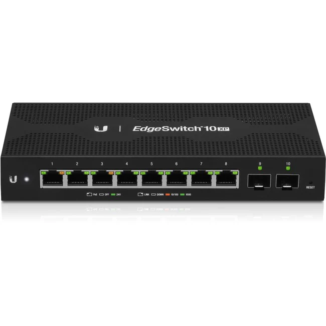 Ubiquiti EdgeSwitch ES-10XP Ethernet Switch - 8 Ports - Manageable - 2 Layer Supported - Modular - 2 SFP Slots - 8 W Power Consumption - Twisted Pair, Optical Fiber - Wall Mountable, Rack-mountable - 1 Year Limited Warranty